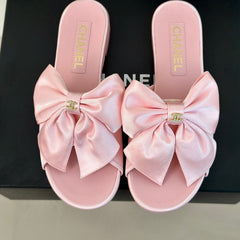 Double CC big bow flat sandals Sheepskin Light Pink