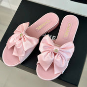 Double CC big bow flat sandals Sheepskin Light Pink