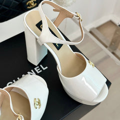 Double C High Heel Sandals White Leather