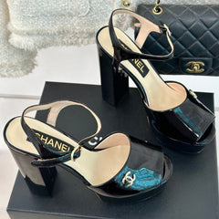 Double C High Heel Sandals Black Leather