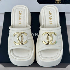 Large Double C Platform Slippers White