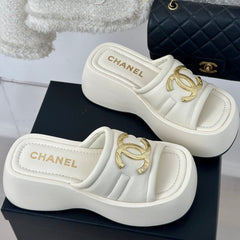 Large Double C Platform Slippers White