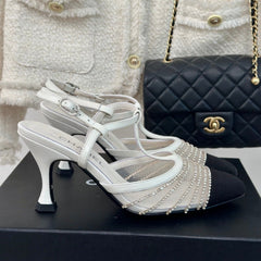 Crystal Flat High Heel Sandals White