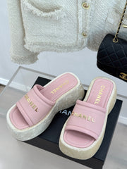 PLATFORM SLIPPERS IN BABY PINK LAMBSKIN