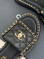 FLAT CHAIN HEART SLIPPER IN BLACK LAMBSKIN