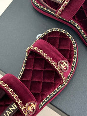 FLAT CHAIN HEART SANDAL IN PLUM PURPLE VELVET
