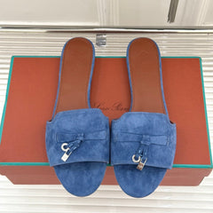 FLAT SANDALS IN BLUE SUEDE AND LAMBSKIN