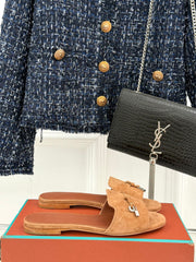 FLAT SANDALS IN BROWN SUEDE AND LAMBSKIN