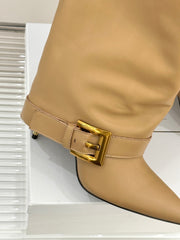 BALMAIN 25S ANTHEM BOOTS IN LIGHT CARAMEL CALFSKIN
