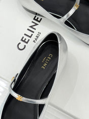 CELINE 26S MARY JANE SHOES IN SILVER LAMBSKIN