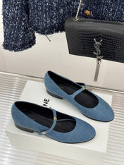 CELINE 26S MARY JANE SHOES IN BLUE DENIM