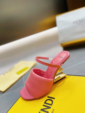 FENDI BAGUETTE HIGH-HEEL SANDALS 8 CM IN DARK PINK CALFSKIN
