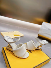 FENDI BAGUETTE HIGH-HEEL SANDALS 8 CM IN WHITE CALFSKIN