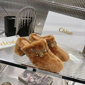 CHLOÉ 26S HIGH-HEELED MULES IN BROWN WOOL