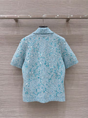 Gucci Knitted Polo Short-sleeved Top Blue Wool