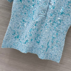 Gucci Knitted Polo Short-sleeved Top Blue Wool