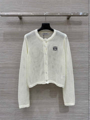 Loewe 25 Mesh Hollow Knitted Cardigan Ivory Wool