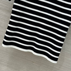 Loewe 25 Striped Knitted Polo Short-sleeved Top Black Tencel