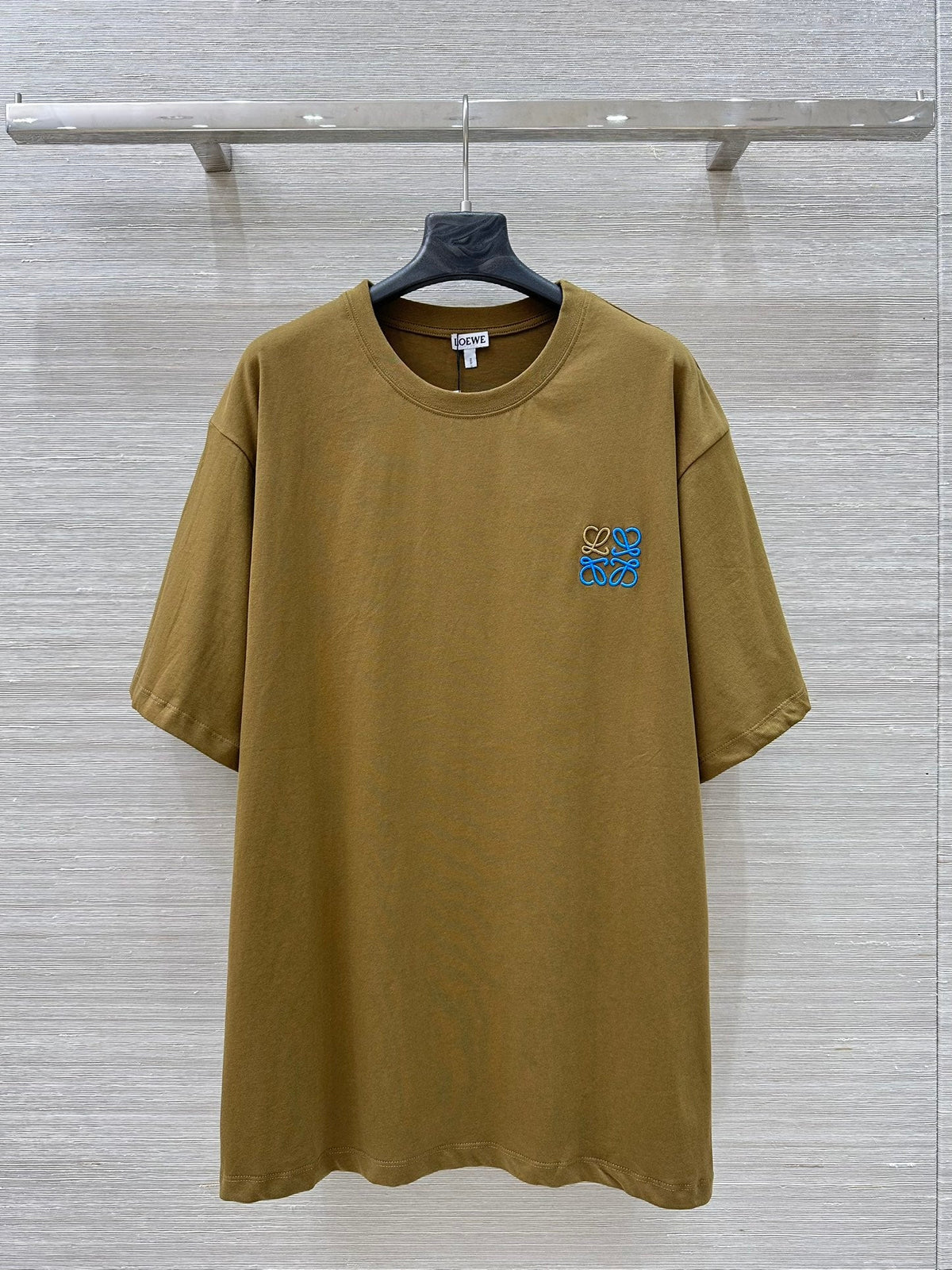 Loewe 25 Floral Embroidered Short-sleeved T-shirt Olive Brown Cotton