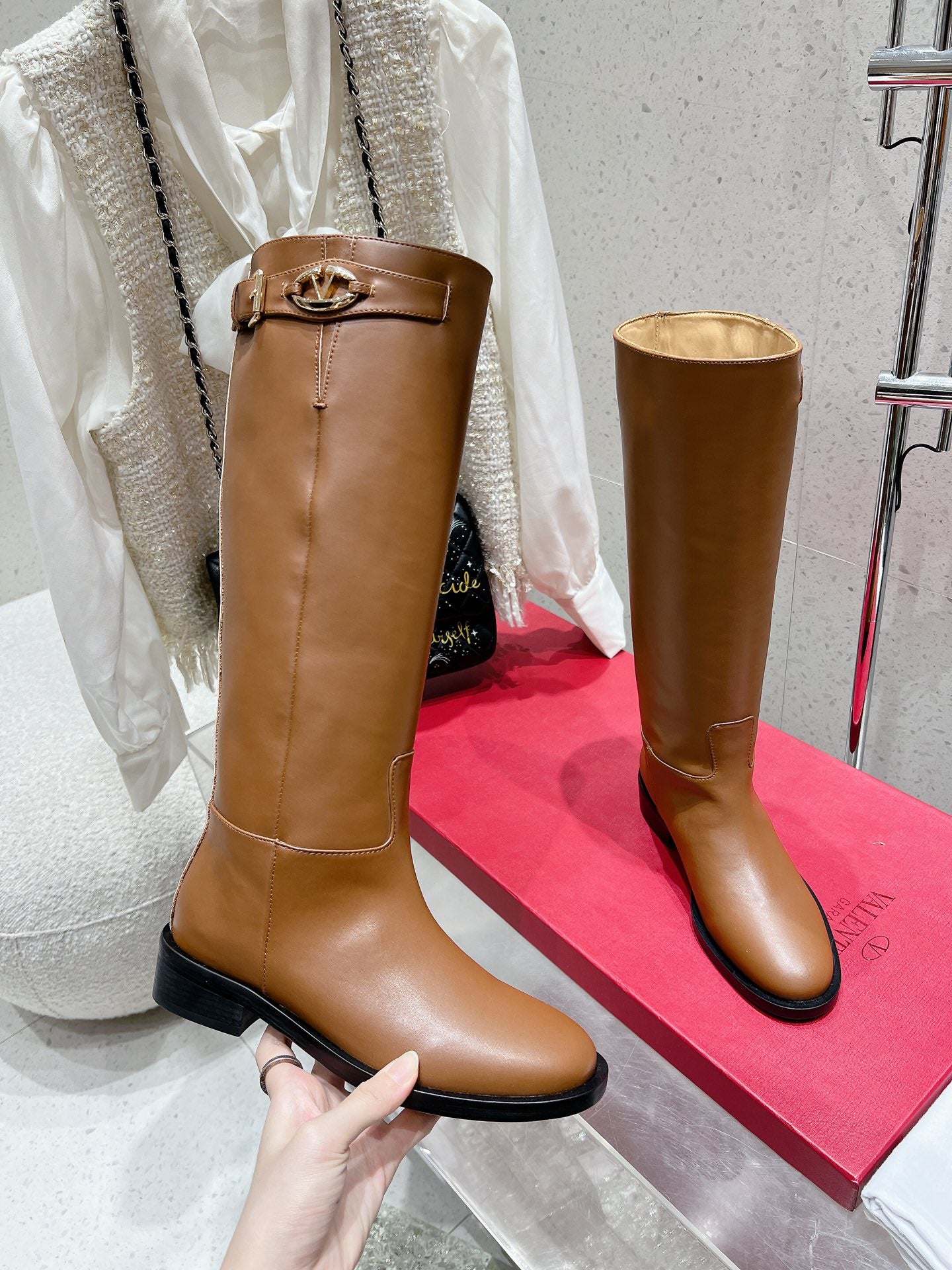 VALENTINO 25S KNEE-HIGH BOOTS IN BROWN CALFSKIN STYLE 5