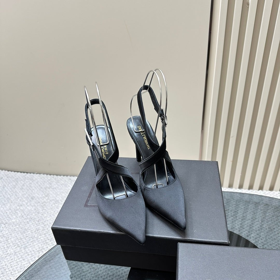 SL CROSS-STRAP SLINGBACK BLACK SATIN