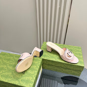 MID-HEEL 5 CM MULE IN LIGHT PINK CALFSKIN