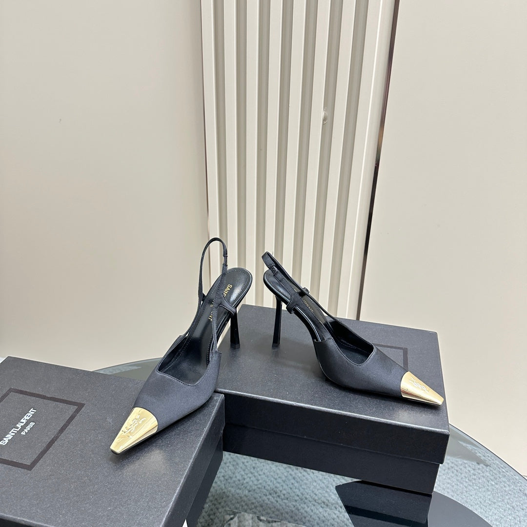 SL JEANNE SLINGBACK PUMPS BLACK SATIN