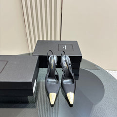 SL JEANNE SLINGBACK PUMPS BLACK SATIN