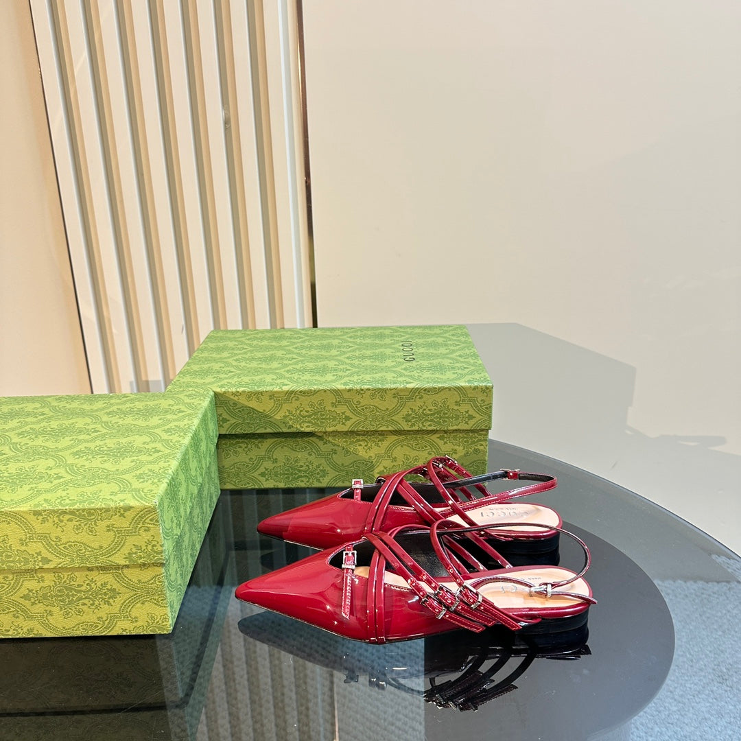 SLINGBACK CROSS STRAP IN CRIMSON RED CALFSKIN