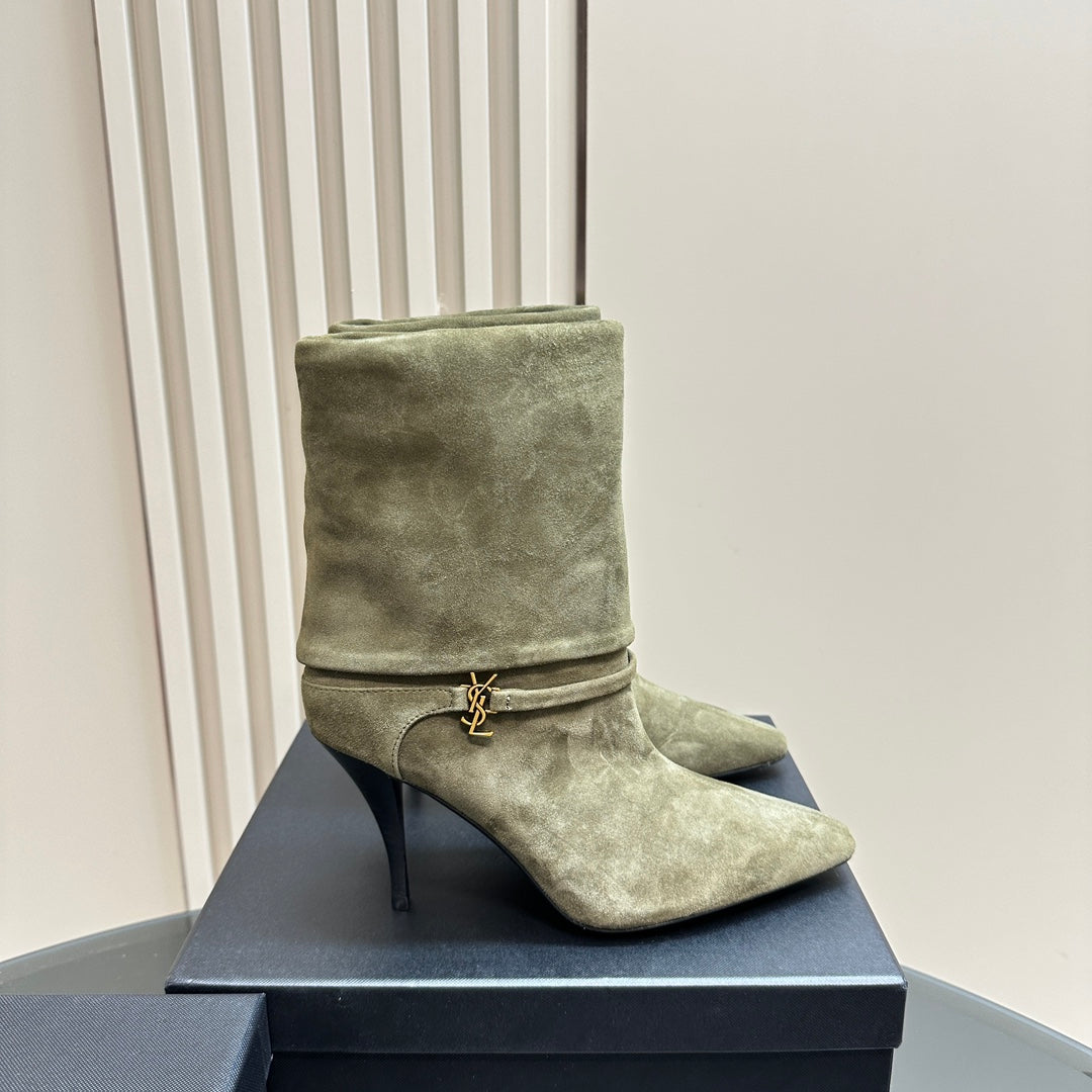 NIKI BOOTIES IN BASIL GREEN SUEDE