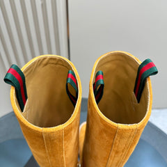 SLIM HORSEBIT KNEE BOOTS WITH WEB IN HONEY ORANGE SUEDE