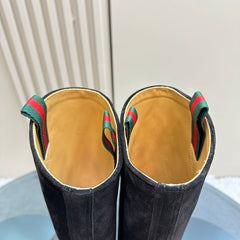 SLIM HORSEBIT KNEE BOOTS WITH WEB IN BLACK SUEDE