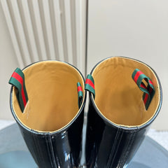 SLIM HORSEBIT KNEE BOOTS WITH WEB IN BLACK GLOSSY CALFSKIN