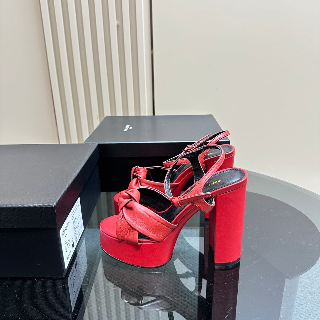 BIANCA PLATFORM SANDALS IN RED LAMBSKIN
