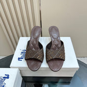 BURBERRY 26S HIGH-HEELED SANDALS 70 MM IN DARK BROWN CALFSKIN AND SUEDE