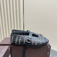 STRASS BALLET FLATS IN BLACK CALFSKIN