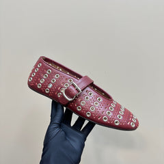 STRASS BALLET FLATS IN RUBY RED CALFSKIN