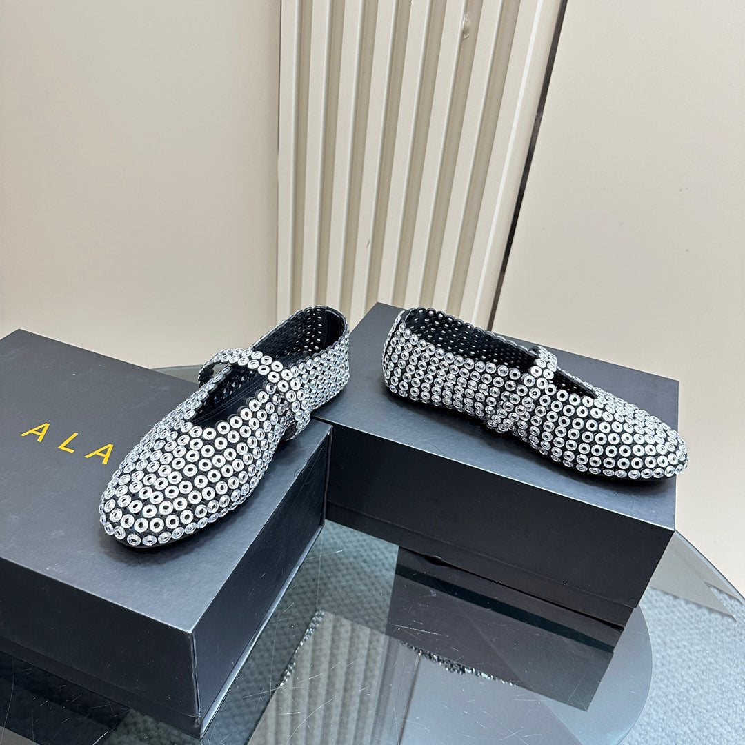 BALLET FLATS IN GLASS EYELET SUEDE GOATSKIN WHITE