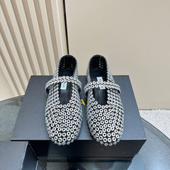 BALLET FLATS IN GLASS EYELET SUEDE GOATSKIN WHITE