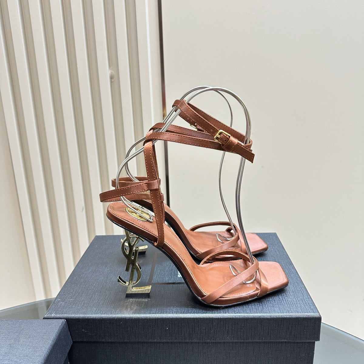 OPYUM HIGH SANDALS IN BROWN SILK