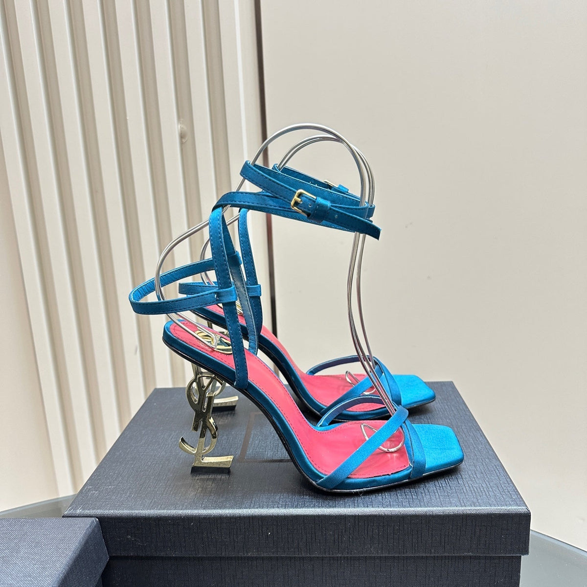OPYUM HIGH SANDALS IN DUCK BLUEE SILK