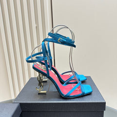 OPYUM HIGH SANDALS IN DUCK BLUEE SILK