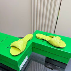 BLINK FLAT MULE IN NEON YELLOW INTRECCIATO LEATHER