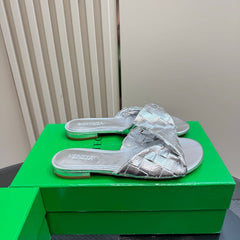 BLINK FLAT MULE IN SILVER INTRECCIATO LEATHER