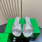 BLINK FLAT MULE IN SILVER INTRECCIATO LEATHER