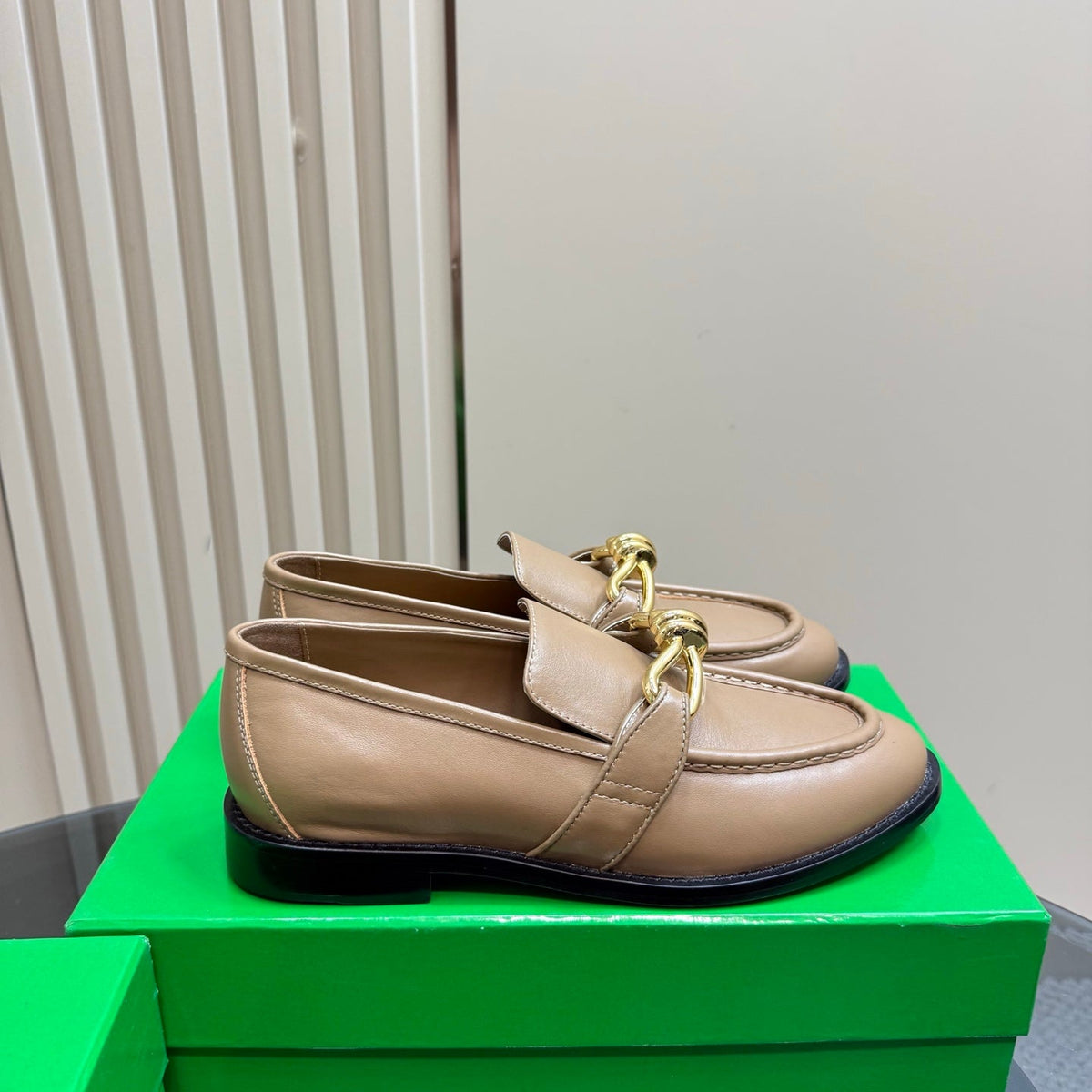 ASTAIRE LOAFER IN LIGHT BROWN CALFSKIN WITH GOLD HARDWARE