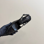 POINTED-TOE HIGH BAMBOO-EFFECT HEEL SLINGBACK IN BLACK PATENT CALFSKIN