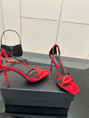 BALMAIN 25S LIPS SANDALS 10 IN CRIMSON RED SUEDE