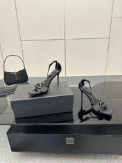 BALMAIN 25S LIPS SANDALS 10 IN BLACK SATIN