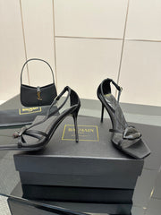 BALMAIN 25S LIPS SANDALS 10 IN BLACK SATIN